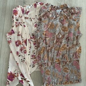 Floral Sleeveless Blouse and Smocked Top